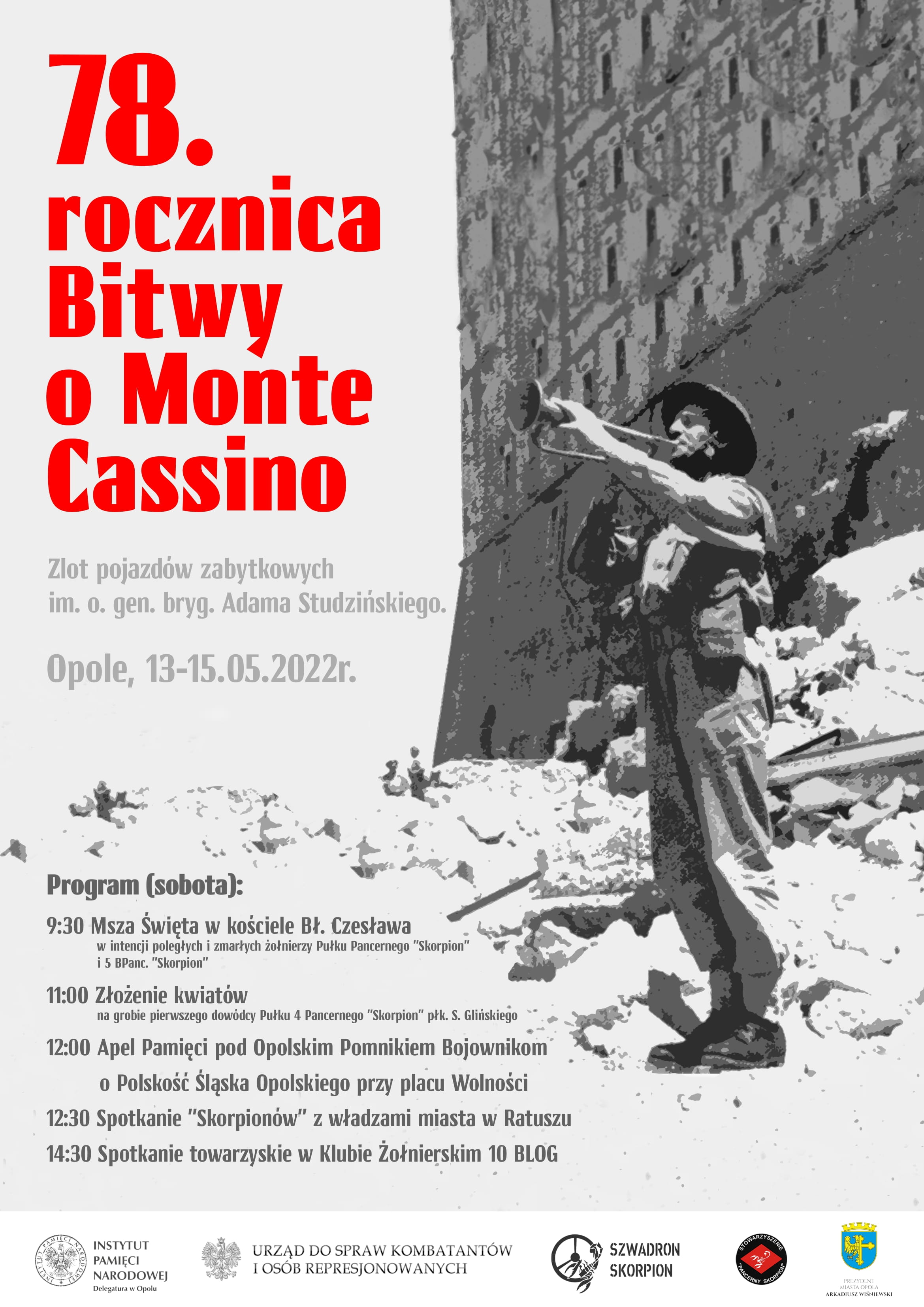 Zapraszamy na obchody 78. rocznicy bitwy o Monte Cassino i Święto Stowarzyszenia „Pancerny Skorpion” w dn. 14.05.2022 w Opolu